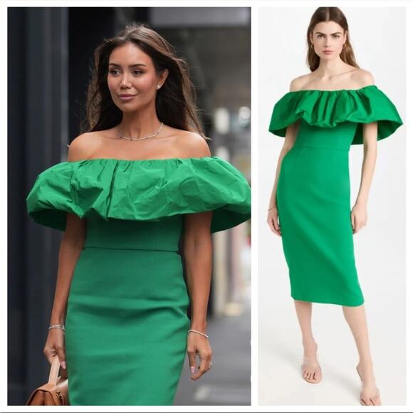 Rebecca Vallance Green Off The Shoulder Midi Dress Size 2 New Retails $590 - Picture 1 of 7